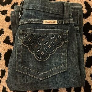 Frankie be ultra low rise jeans size 0 vintage wash cut out lace detail pocket